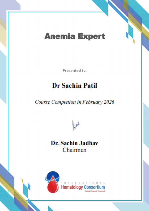 Anemia certification awarded to dr.Sachin Patil